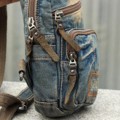 Fashion Jean Blue Mens Sling Bag Chest Bags Denim Sling Pack One Shoulder Backpacks For Men