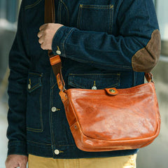Casual Tan Leather Mens 8 inches Postman Bag Side Bag Brown Leather Messenger Bags Courier Bag For Men