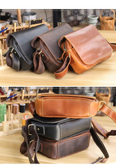 Cool Black Leather Mens Small Courier Bags Black Messenger Bags Brown Postman Bags For Men