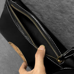 Fashion Black Genuine Leather Biker Fanny Pack Biker Waist Bag Motorcycle Hip Bag For Men