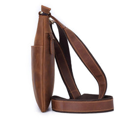 Vintage Brown Leather Men's Small Vertical Side Bag Small Messenger Bag For Men