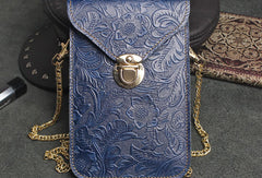 Handmade phone leather shoulder purse bag wallet flowral leather billfold wallet for men women - EverHandmade
