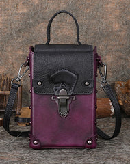 Brown Leather Womens Small Box Shoulder Bag Cube Small Handmade Handbag Purse for Ladies