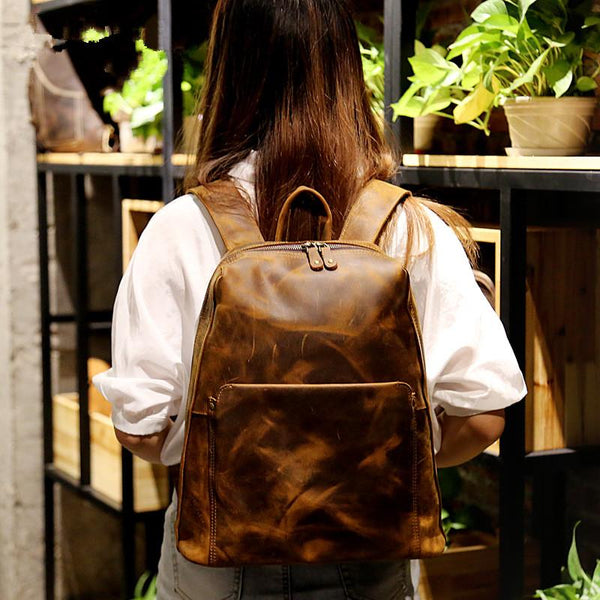 Black Mens Leather 14 inches School Laptop Backpack Brown Satchel Backpack for M FY03882038