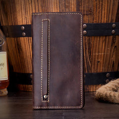 Dark Brown Cool Mens long Wallet Bifold Long Wallet Phone Wallet for Men