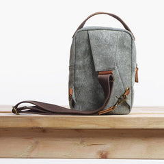 Folk Canvas Leather Mens Sling Bag Chest Bag One Shoulder Pack for men