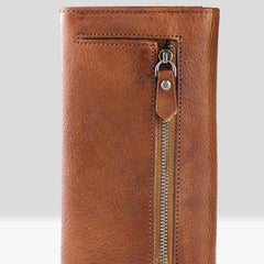 Handmade Leather Mens Cool Long Leather Wallet Bifold Envelope Clutch Wallet for Men