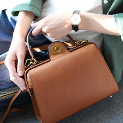 Structured Satchel Brown Leather Satchel Purse - Annie Jewel