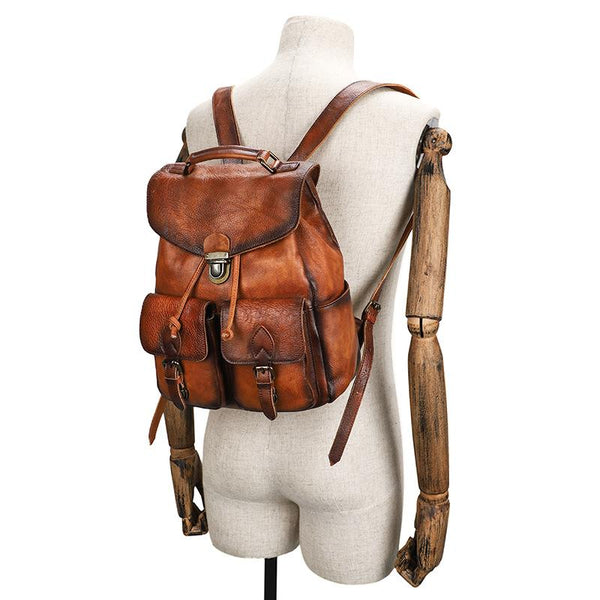 Casual Brown Mens Leather 13 inches School - Back View