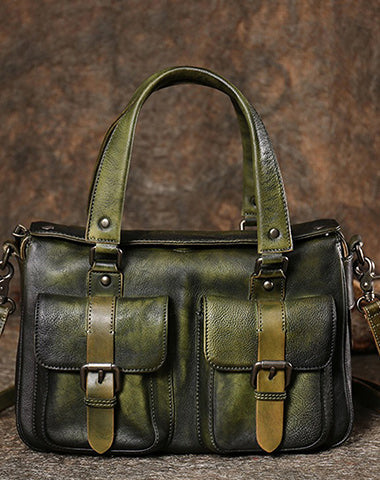 Handmade Green Leather Womens Satchel Shoulder Bag Best Handbag Vintage Crossbody Purses for Ladies