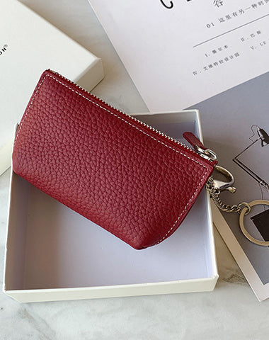 Cute Women Red Leather Small Change Wallet Keychain with Wallet Zipper Coin Wallet For Women