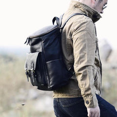 Cool Genuine Leather Mens Backpack Large Black Travel Backpack Hiking Backpack for men