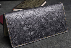 Handmade long leather wallet floral passport leather clutch wallet for women men zip - EverHandmade