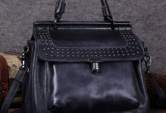 Vintage Leather Handbag Purse Rivet Shoulder Bag Purse For Women - EverHandmade