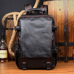 Brown Leather Mens 15 inches Cool Backpack Travel Backpack School Backpack for men