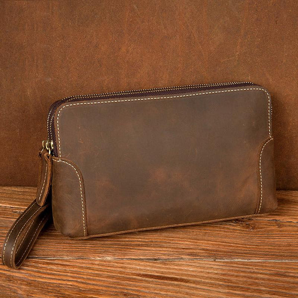 Cool Brown Mens long Wallet Wristlet Bag - Back View