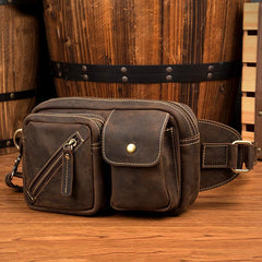 Cool Brown Leather Fanny Pack Mens Waist Bags Hip Pack Belt Bags Bumbags for Men