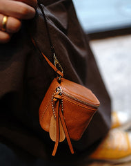 Vintage Coffee Leather Wristlet Wallet Cube Zip - Back View