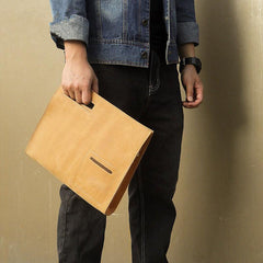 Brown Leather Men's File Bag Clutch Bag Side Bag Wristlet Bag For Men