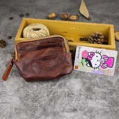 Vintage Brown Mens Leather Small Card Wallet Front Pocket Wallet Change Wallet for Men