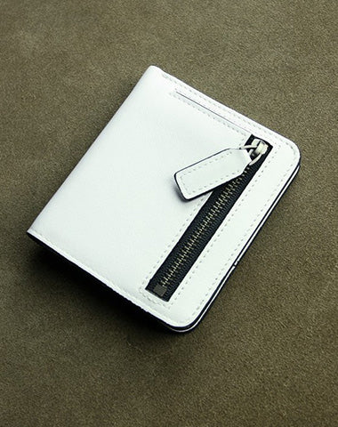 Cute Women White Leather Small Bifold Wallet Billfold Wallet with Coin Pocket For Women