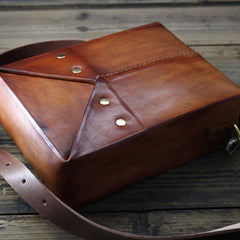 Handmade Vintage Brown Leather Mens Box Bag Shoulder Bag Messenger Bag for Men