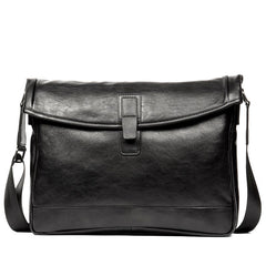 Fashion Black Leather 12 inches Mens Small Courier Bag Messenger Bags Postman Bag for Men