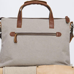 Mens Gray Canvas 14inch Briefcase Handbag Work Bag Business Bag for Men