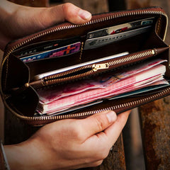 Handmade Leather Tooled Monkey King Mens Chain Biker Wallet Cool Leather Wallet Long Clutch Wallets for Men