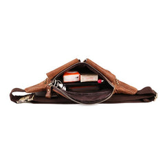 Cool Leather Fanny Pack Men's Brown Chest Bag Hip Bag Bum Bag Waist Bag For Men