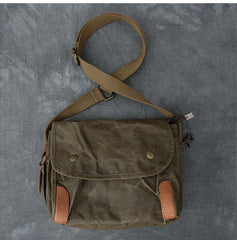 Canvas Leather Mens Womens Dark Gray Vintage Side Bag Khaki Messenger Bag Small Shoulder Bag For Men