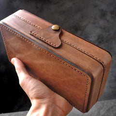 Handmade Leather Mens Box Wallet Wristlet Clutch Wallet Cigarette Box for Men