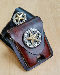 Coffee Handmade Star Leather Classic Zippo Lighter Case Zippo Lighter Holder With Belt Clip Loop For Men