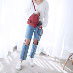 Leather Stylish Womens Small Backpack Mini Travel Backpack Purse for Women
