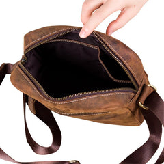 Badass Brown Leather Men's Vertical Side Bag 10inch Vertical Messenger Bag For Men