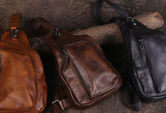 Cool Leather Mens Chest Bag Sling Bag Vintage Leather Sling Bags for Men - EverHandmade