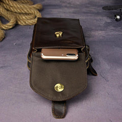 Fashion Leather Men's Belt Pouch Cell Phone Holsters Brown Mini Waist Bag For Men
