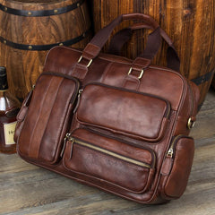 Cool Brown Leather 16 inches Travel Briefcase Side Bag Travel Handbag Luggage Bag for Men