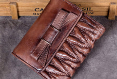 Genuine Leather Wallet Folded billfold Wallet Vintage Bowknot Wallet Purse Cute Gift For Women - EverHandmade