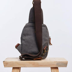 Cool Gray Canvas Mens Sling Bag Chest Bag One Shoulder Packs for men