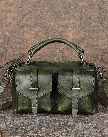 Vintage Green Leather Womens Satchel Shoulder Bags Handbag Crossbody Purse for Ladies