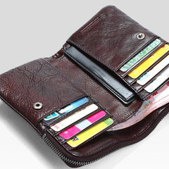 Handmade Mens Cool billfold Leather Wallet Men Small Zipper Wallets Bifold for Men