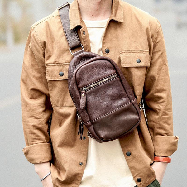 Vintage Dark Brown Leather Mens Chest Bag - Back View