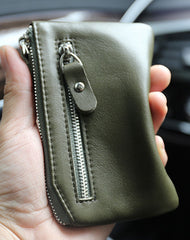 Slim Womens Brown Leather Zip Wallet With Keychain Card Wallet Zip Coin Wallet for Ladies