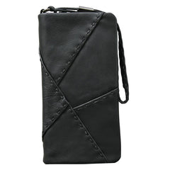 Black Leather Women's Wristlet Wallet Clutch Wallet Long Wallet For Men