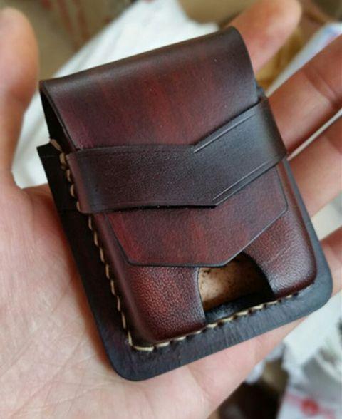 Brown Leather Classic Zippo Lighter Case Handmade Zippo Lighter Pouch with Belt Clip For Men