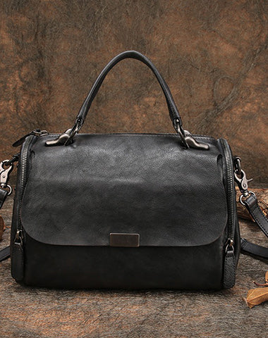 Black Gray Vintage Womens Leather Handbag Purse Handbag Rivet Shoulder Bag for Ladies