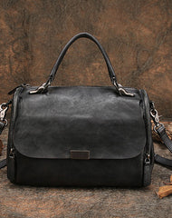 Black Gray Vintage Womens Leather Handbag Purse - Front View