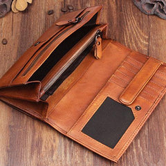 Vintage Cool Leather Mens Long Wallet Bifold Long Wallet for Men