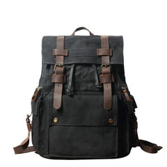 Cool Waxed Canvas Retro Mens Black Large 15‘’ Travel Backpack Computer Backpack Hiking Backpack for Men